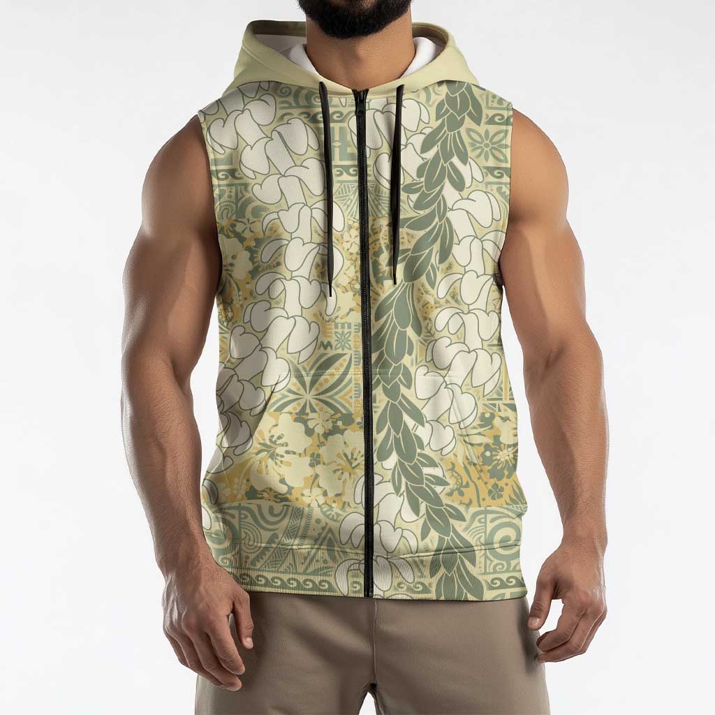 Vintage Puakenikeni and Maile Lei Sleeveless Zip Hoodie Hawaiian Style Tribal Tapa Double Strand Lei LT9 - Polynesian Pride