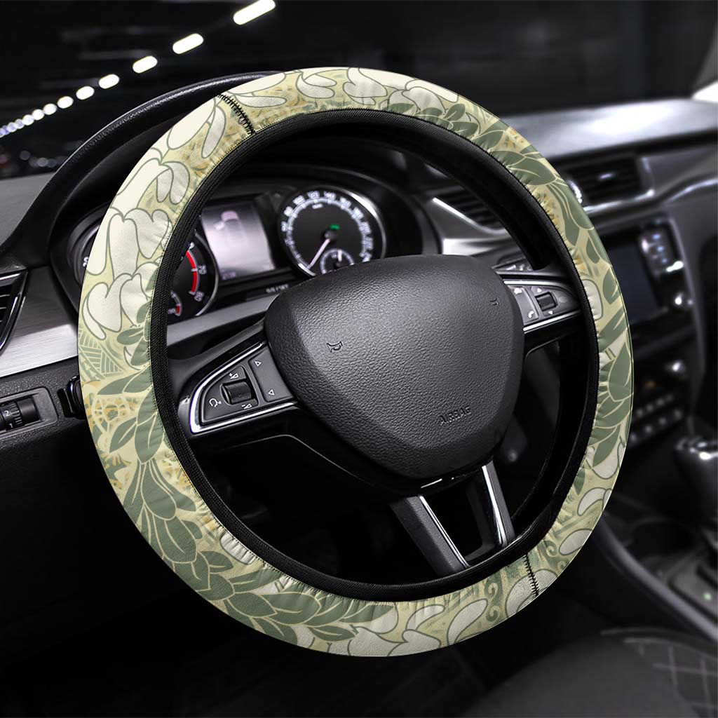 Vintage Puakenikeni and Maile Lei Steering Wheel Cover Hawaiian Style Tribal Tapa Double Strand Lei LT9 Universal Fit Vintage - Polynesian Pride
