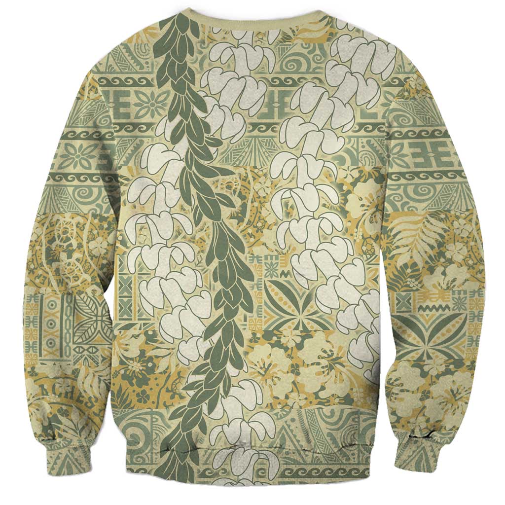 Vintage Puakenikeni and Maile Lei Sweatshirt Hawaiian Style Tribal Tapa Double Strand Lei