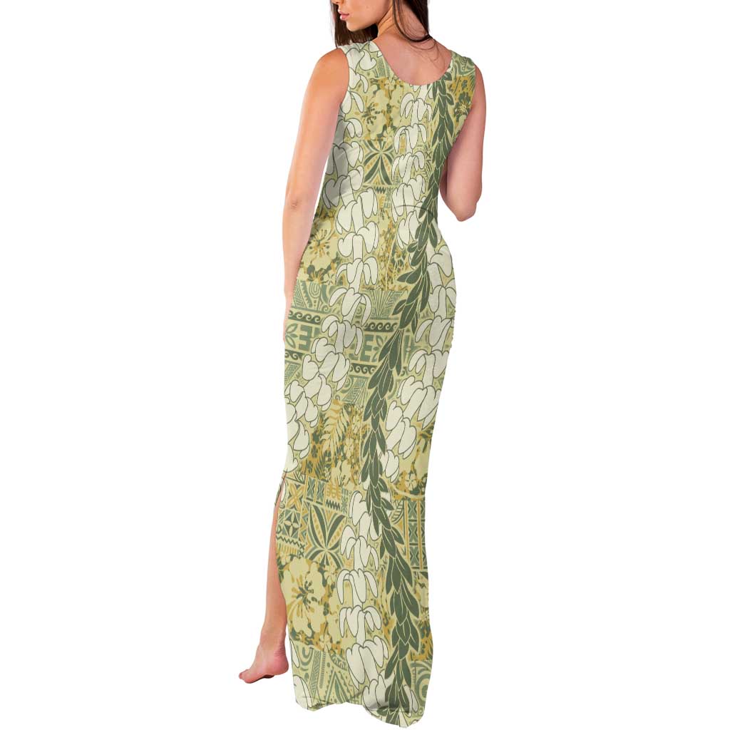 Vintage Puakenikeni and Maile Lei Tank Maxi Dress Hawaiian Style Tribal Tapa Double Strand Lei LT9 - Polynesian Pride