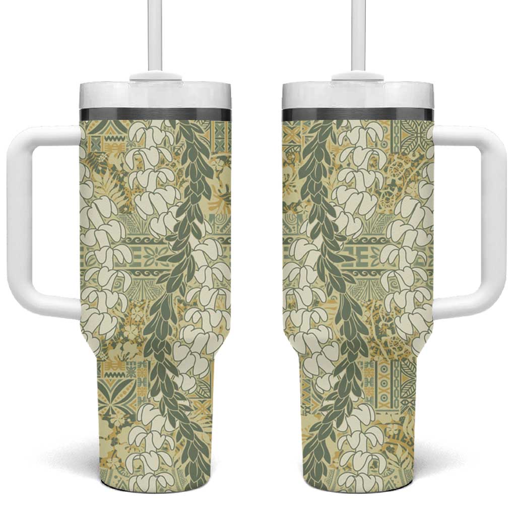 Vintage Puakenikeni and Maile Lei Tumbler With Handle Hawaiian Style Tribal Tapa Double Strand Lei LT9 One Size: 40 oz Vintage - Polynesian Pride