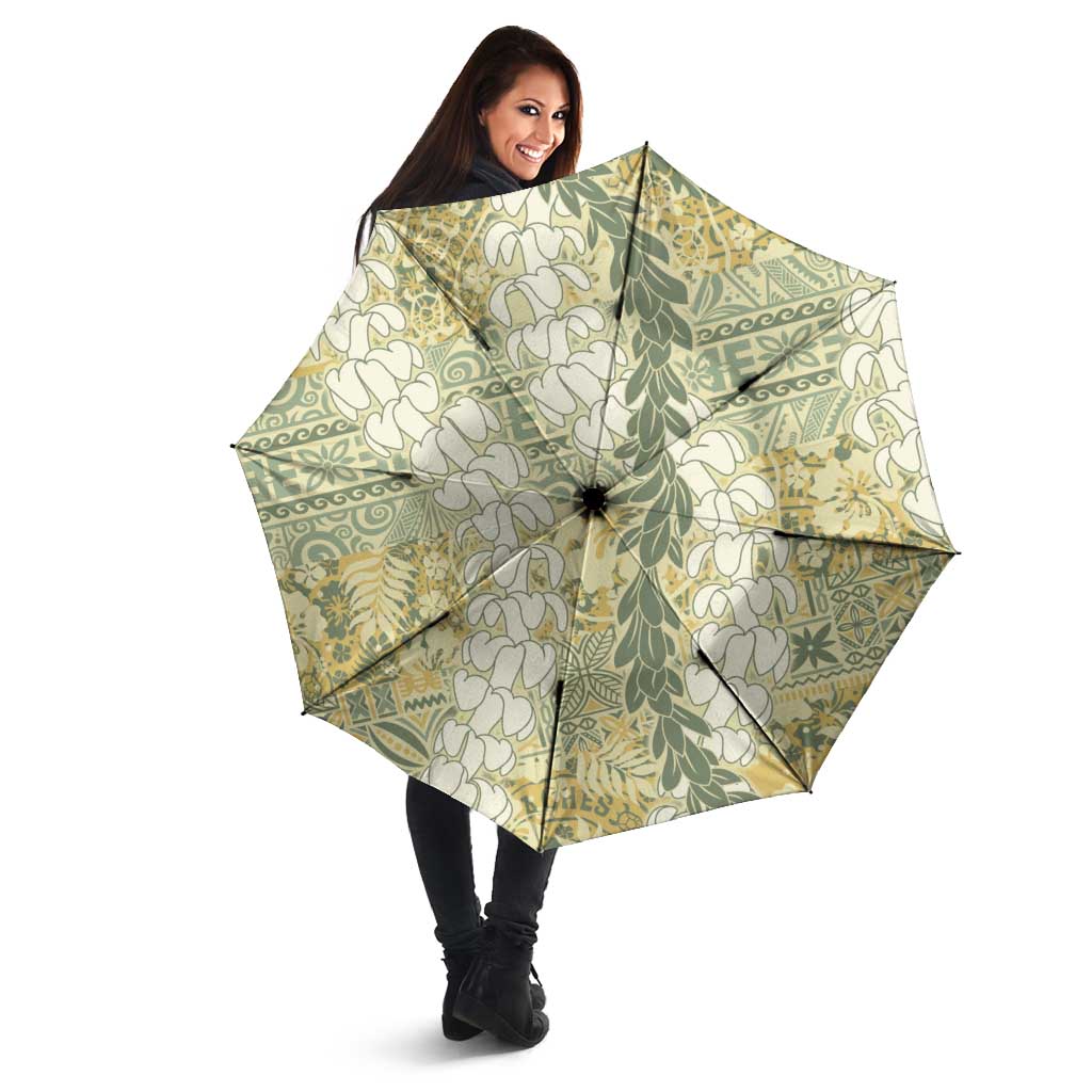 Vintage Puakenikeni and Maile Lei Umbrella Hawaiian Style Tribal Tapa Double Strand Lei - Polynesian Pride