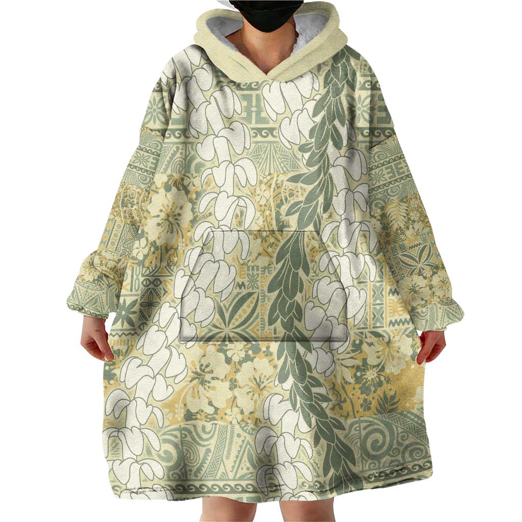 Vintage Puakenikeni and Maile Lei Wearable Blanket Hoodie Hawaiian Style Tribal Tapa Double Strand Lei LT9 - Polynesian Pride