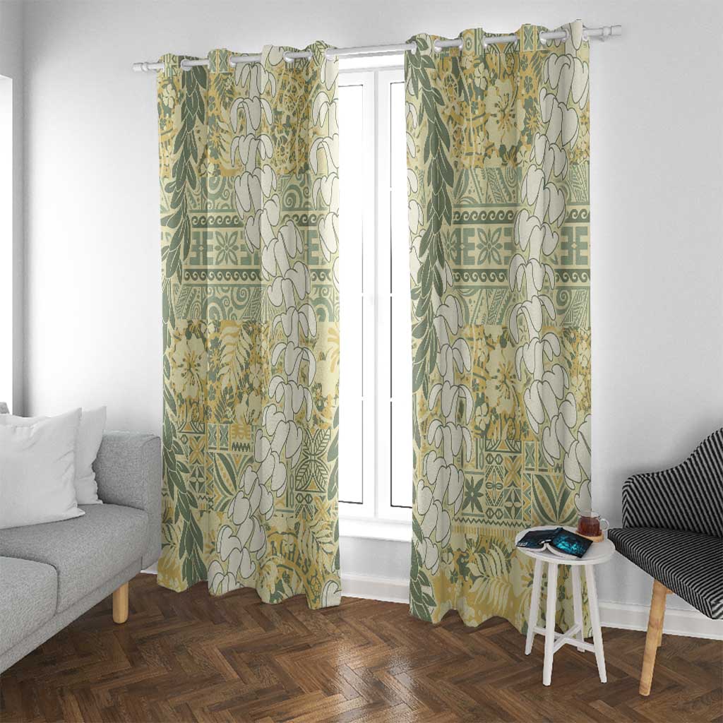 Vintage Puakenikeni and Maile Lei Window Curtain Hawaiian Style Tribal Tapa Double Strand Lei