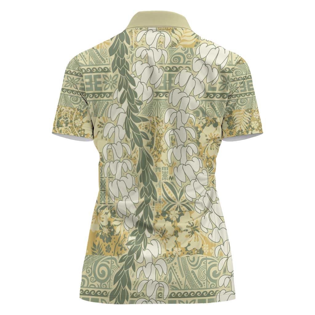 Vintage Puakenikeni and Maile Lei Women Polo Shirt Hawaiian Style Tribal Tapa Double Strand Lei LT9 - Polynesian Pride