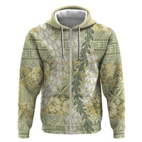 Vintage Puakenikeni and Maile Lei Zip Hoodie Hawaiian Style Tribal Tapa Double Strand Lei LT9 Zip Hoodie Vintage - Polynesian Pride