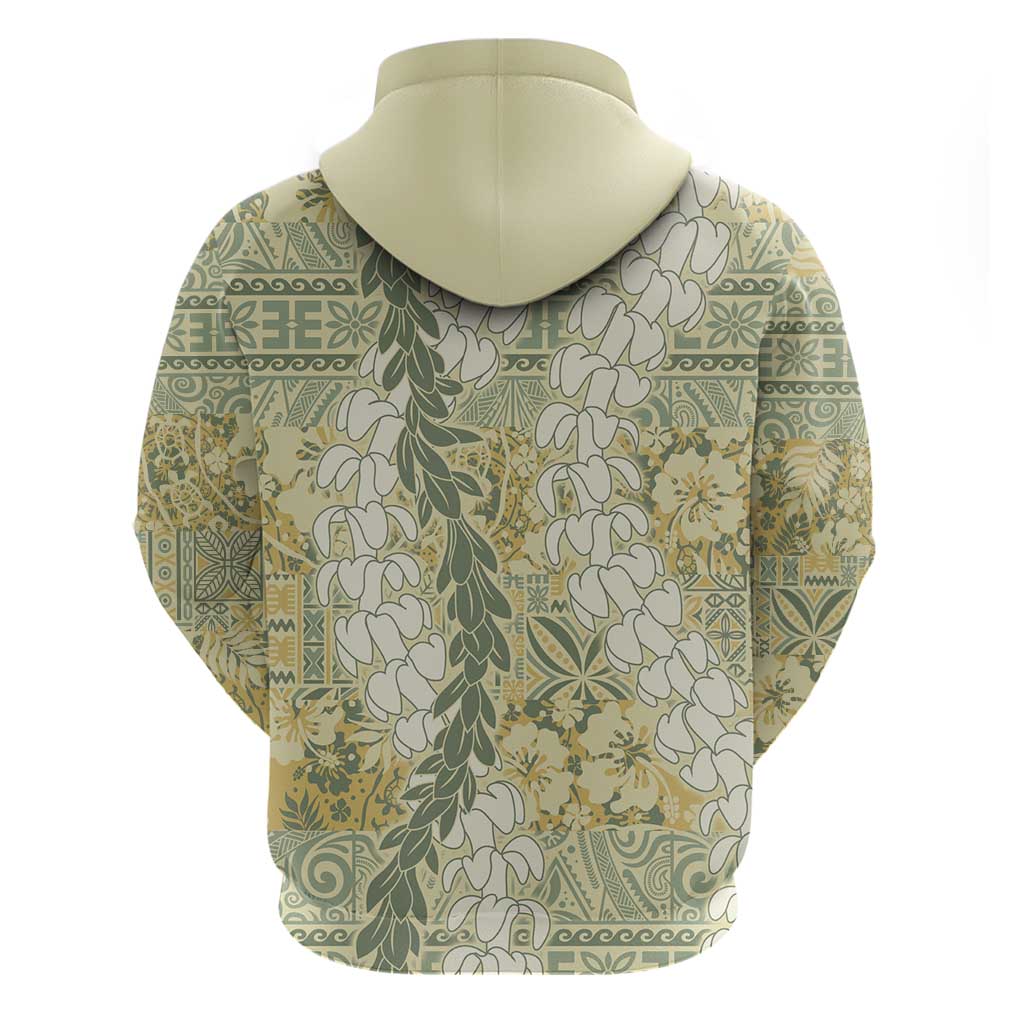Vintage Puakenikeni and Maile Lei Zip Hoodie Hawaiian Style Tribal Tapa Double Strand Lei LT9 - Polynesian Pride