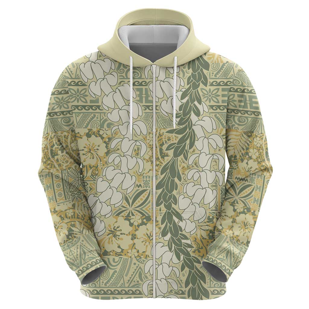 Vintage Puakenikeni and Maile Lei Zip Hoodie Hawaiian Style Tribal Tapa Double Strand Lei LT9 - Polynesian Pride