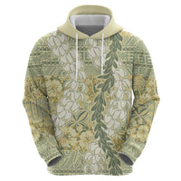 Vintage Puakenikeni and Maile Lei Zip Hoodie Hawaiian Style Tribal Tapa Double Strand Lei LT9 - Polynesian Pride
