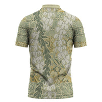 Vintage Puakenikeni and Maile Lei Zipper Polo Shirt Hawaiian Style Tribal Tapa Double Strand Lei LT9 - Polynesian Pride