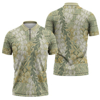 Vintage Puakenikeni and Maile Lei Zipper Polo Shirt Hawaiian Style Tribal Tapa Double Strand Lei LT9 - Polynesian Pride
