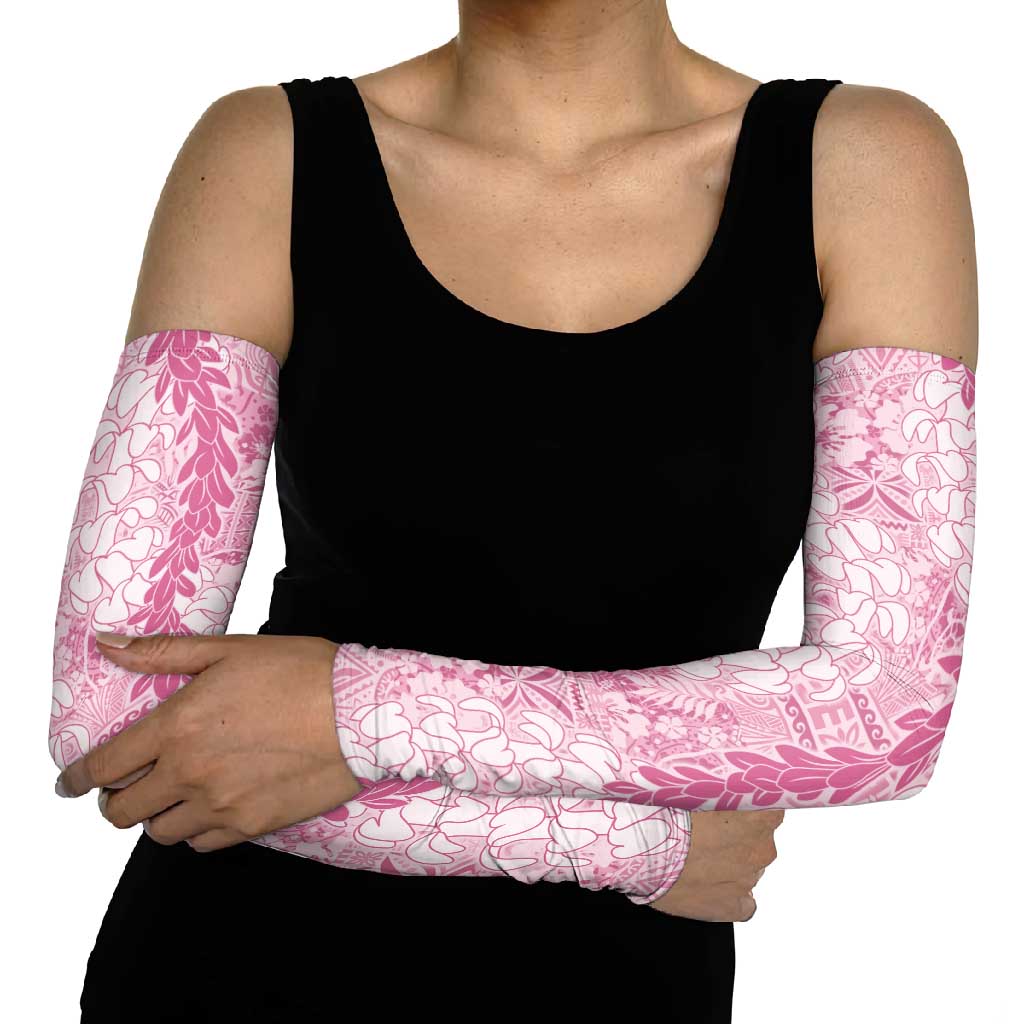 Pink Puakenikeni and Maile Lei Arm Sleeves Hawaiian Style Tribal Tapa Double Strand Lei - Polynesian Pride
