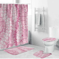 Pink Puakenikeni and Maile Lei Bathroom Set Hawaiian Style Tribal Tapa Double Strand Lei - Polynesian Pride