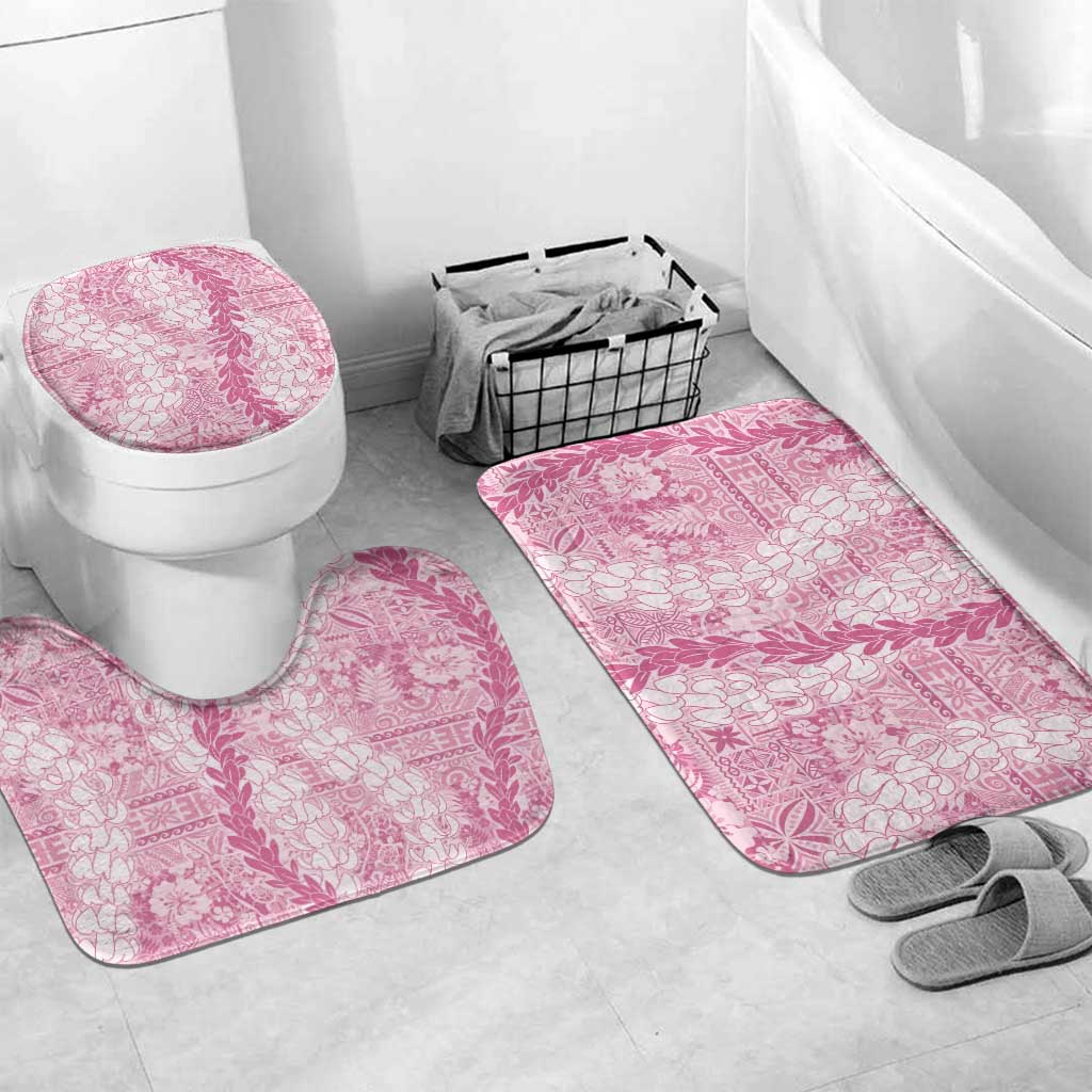 Pink Puakenikeni and Maile Lei Bathroom Set Hawaiian Style Tribal Tapa Double Strand Lei - Polynesian Pride
