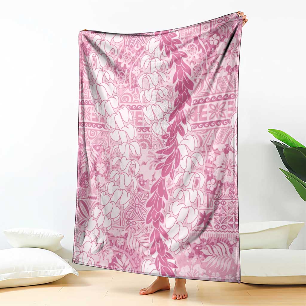 Pink Puakenikeni and Maile Lei Blanket Hawaiian Style Tribal Tapa Double Strand Lei