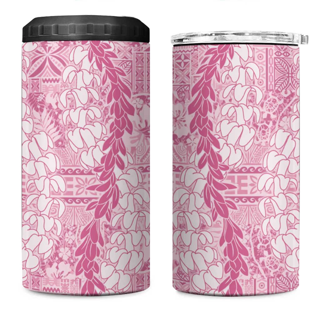 Pink Puakenikeni and Maile Lei 4 in 1 Can Cooler Tumbler Hawaiian Style Tribal Tapa Double Strand Lei LT9 One Size: 16 oz Pink - Polynesian Pride