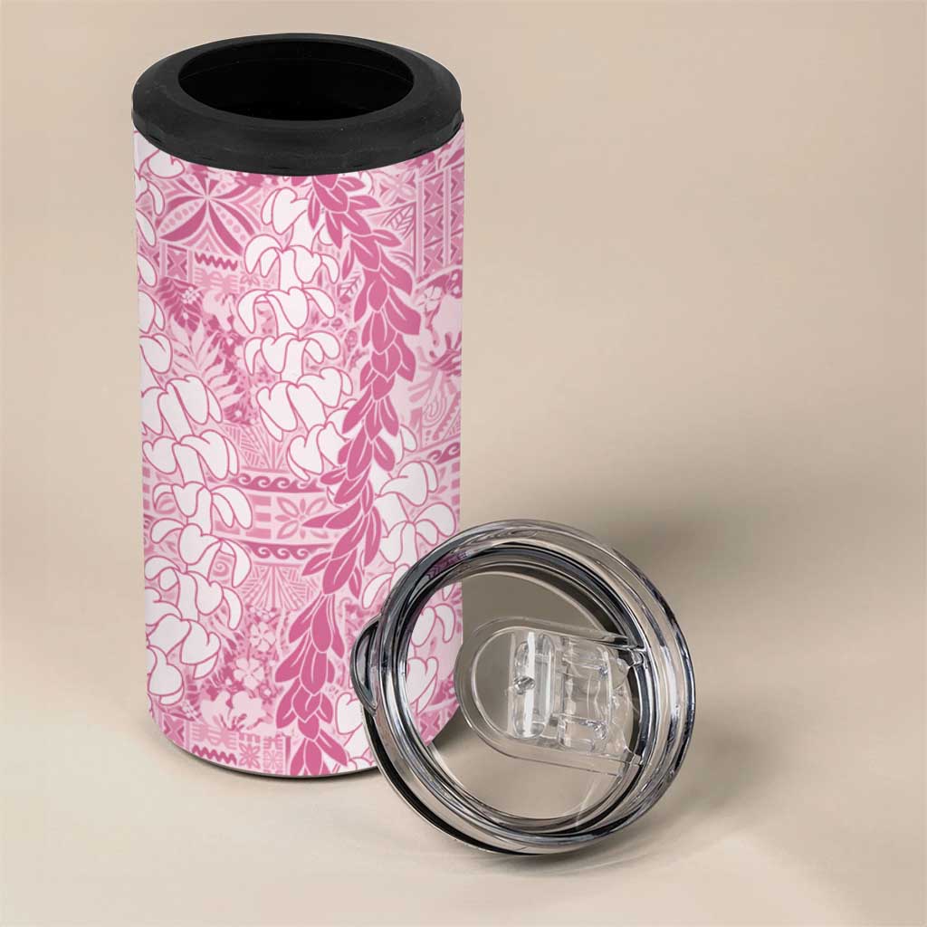 Pink Puakenikeni and Maile Lei 4 in 1 Can Cooler Tumbler Hawaiian Style Tribal Tapa Double Strand Lei LT9 - Polynesian Pride