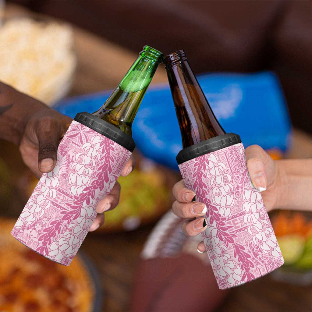 Pink Puakenikeni and Maile Lei 4 in 1 Can Cooler Tumbler Hawaiian Style Tribal Tapa Double Strand Lei LT9 - Polynesian Pride