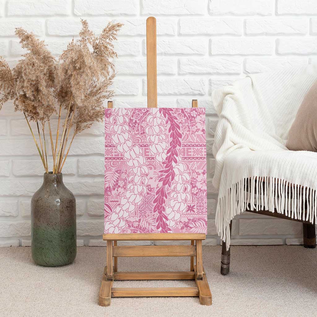 Pink Puakenikeni and Maile Lei Canvas Wall Art Hawaiian Style Tribal Tapa Double Strand Lei