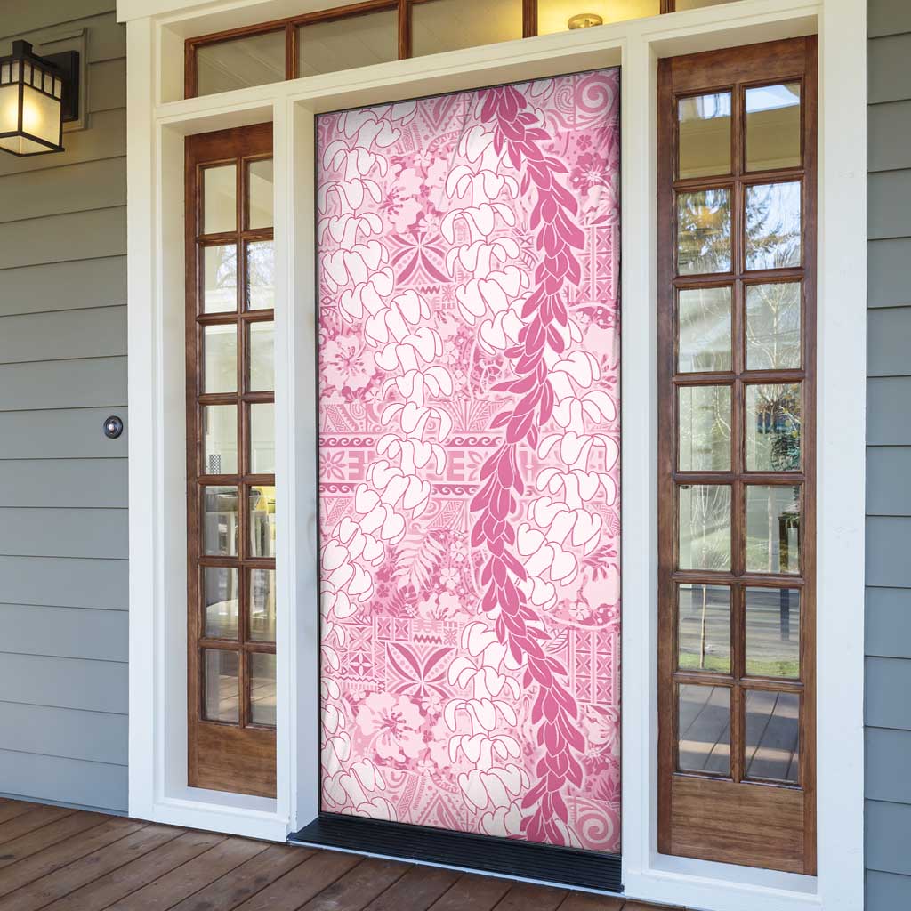 Pink Puakenikeni and Maile Lei Door Cover Hawaiian Style Tribal Tapa Double Strand Lei LT9 - Polynesian Pride