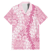 Pink Puakenikeni and Maile Lei Family Matching Mermaid Dress and Hawaiian Shirt Hawaiian Style Tribal Tapa Double Strand Lei LT9 Dad's Shirt - Short Sleeve Pink - Polynesian Pride