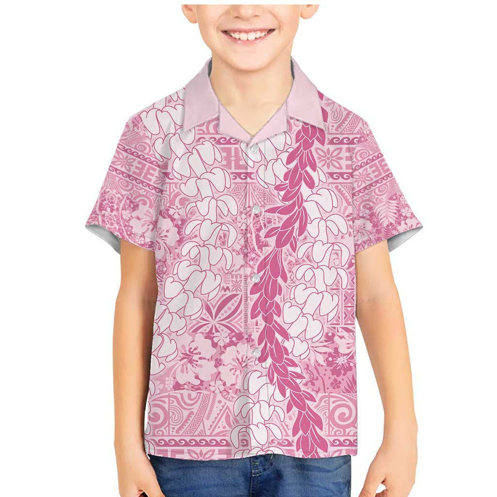 Pink Puakenikeni and Maile Lei Family Matching Mermaid Dress and Hawaiian Shirt Hawaiian Style Tribal Tapa Double Strand Lei LT9 Son's Shirt Pink - Polynesian Pride