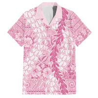 Pink Puakenikeni and Maile Lei Family Matching Off The Shoulder Long Sleeve Dress and Hawaiian Shirt Hawaiian Style Tribal Tapa Double Strand Lei LT9 Dad's Shirt - Short Sleeve Pink - Polynesian Pride