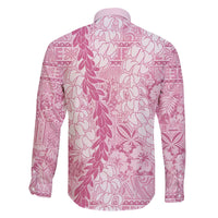 Pink Puakenikeni and Maile Lei Family Matching Off The Shoulder Long Sleeve Dress and Hawaiian Shirt Hawaiian Style Tribal Tapa Double Strand Lei LT9 - Polynesian Pride