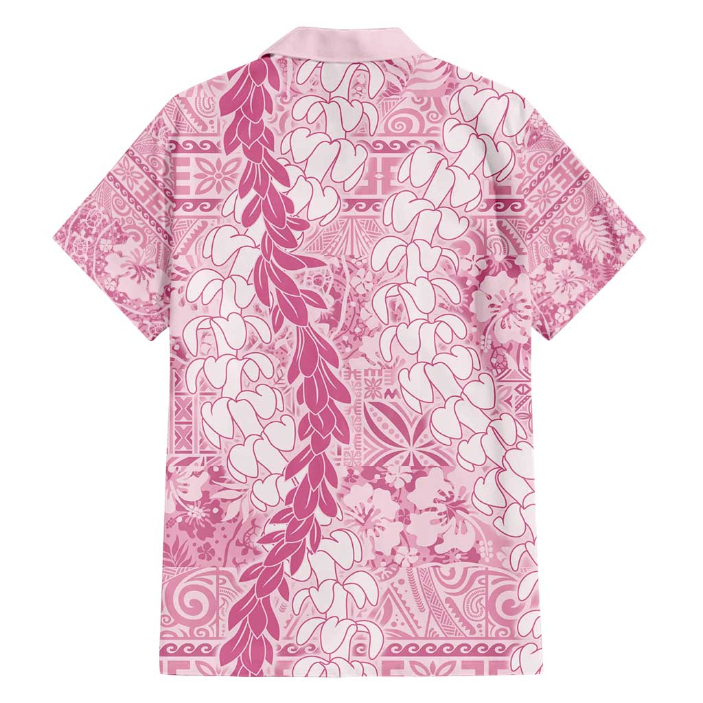 Pink Puakenikeni and Maile Lei Family Matching Off Shoulder Maxi Dress and Hawaiian Shirt Hawaiian Style Tribal Tapa Double Strand Lei LT9 - Polynesian Pride