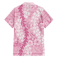 Pink Puakenikeni and Maile Lei Family Matching Off Shoulder Maxi Dress and Hawaiian Shirt Hawaiian Style Tribal Tapa Double Strand Lei LT9 - Polynesian Pride