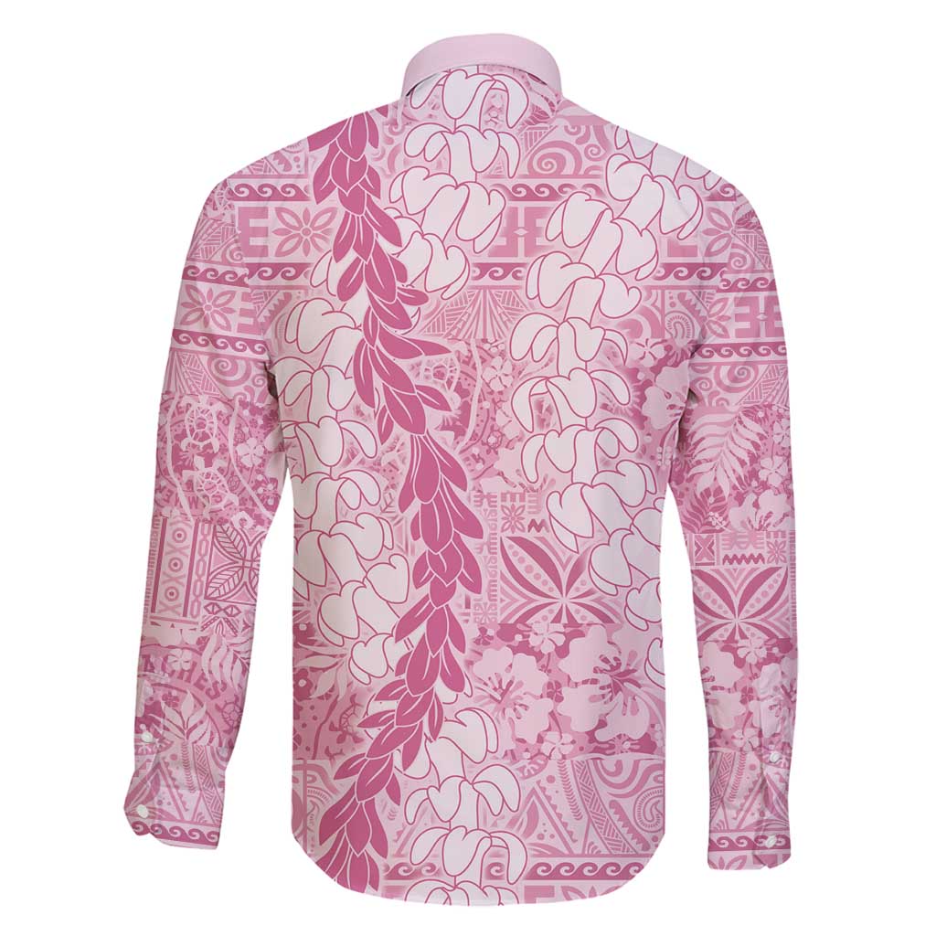 Pink Puakenikeni and Maile Lei Family Matching Off Shoulder Short Dress and Hawaiian Shirt Hawaiian Style Tribal Tapa Double Strand Lei LT9 - Polynesian Pride