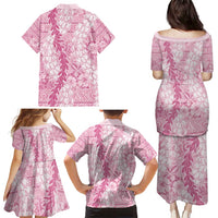 Pink Puakenikeni and Maile Lei Family Matching Puletasi and Hawaiian Shirt Hawaiian Style Tribal Tapa Double Strand Lei LT9 - Polynesian Pride