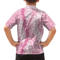 Pink Puakenikeni and Maile Lei Family Matching Summer Maxi Dress and Hawaiian Shirt Hawaiian Style Tribal Tapa Double Strand Lei LT9 - Polynesian Pride