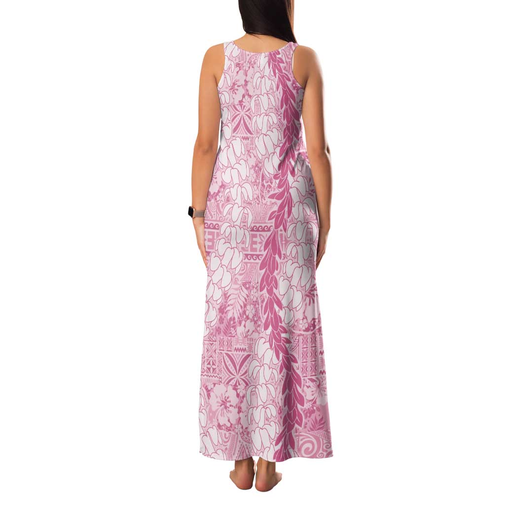 Pink Puakenikeni and Maile Lei Family Matching Tank Maxi Dress and Hawaiian Shirt Hawaiian Style Tribal Tapa Double Strand Lei LT9 - Polynesian Pride