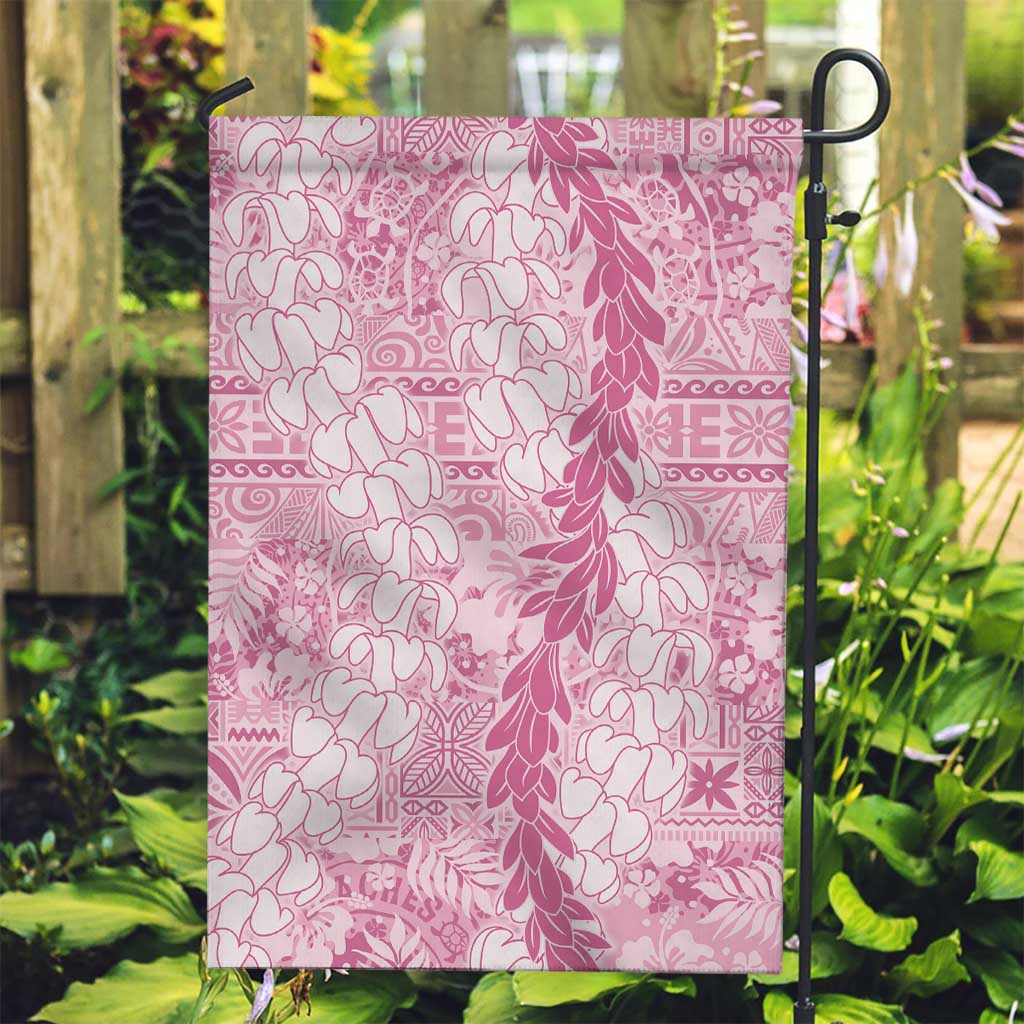Pink Puakenikeni and Maile Lei Garden Flag Hawaiian Style Tribal Tapa Double Strand Lei