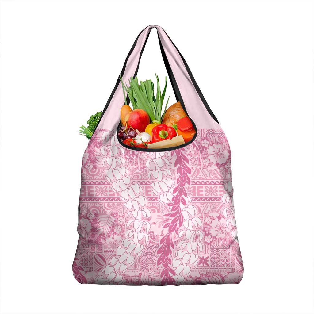 Pink Puakenikeni and Maile Lei Grocery Bag Hawaiian Style Tribal Tapa Double Strand Lei