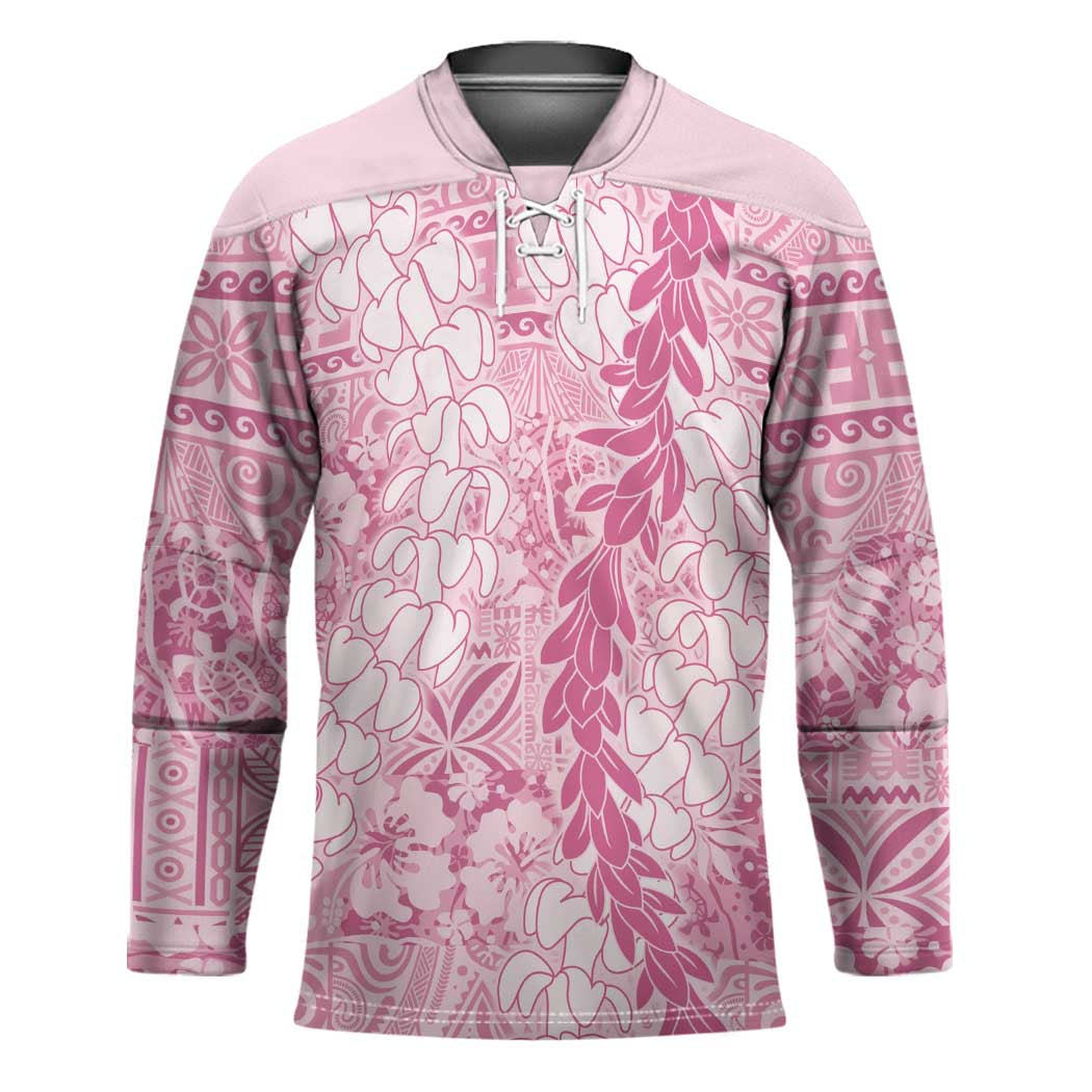 Pink Puakenikeni and Maile Lei Hockey Jersey Hawaiian Style Tribal Tapa Double Strand Lei - Polynesian Pride