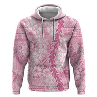 Pink Puakenikeni and Maile Lei Hoodie Hawaiian Style Tribal Tapa Double Strand Lei LT9 Pullover Hoodie Pink - Polynesian Pride