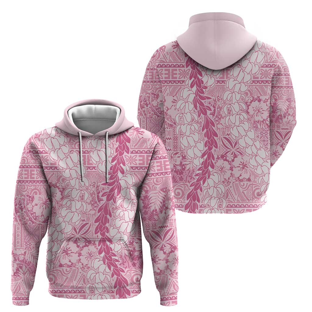 Pink Puakenikeni and Maile Lei Hoodie Hawaiian Style Tribal Tapa Double Strand Lei LT9 - Polynesian Pride