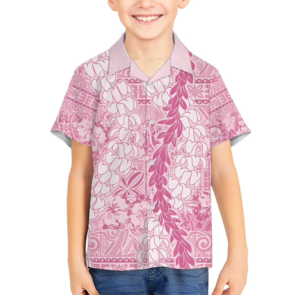 Pink Puakenikeni and Maile Lei Kid Hawaiian Shirt Hawaiian Style Tribal Tapa Double Strand Lei