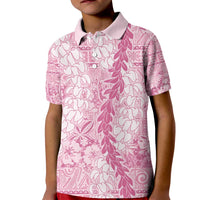 Pink Puakenikeni and Maile Lei Kid Polo Shirt Hawaiian Style Tribal Tapa Double Strand Lei LT9 Kid Pink - Polynesian Pride