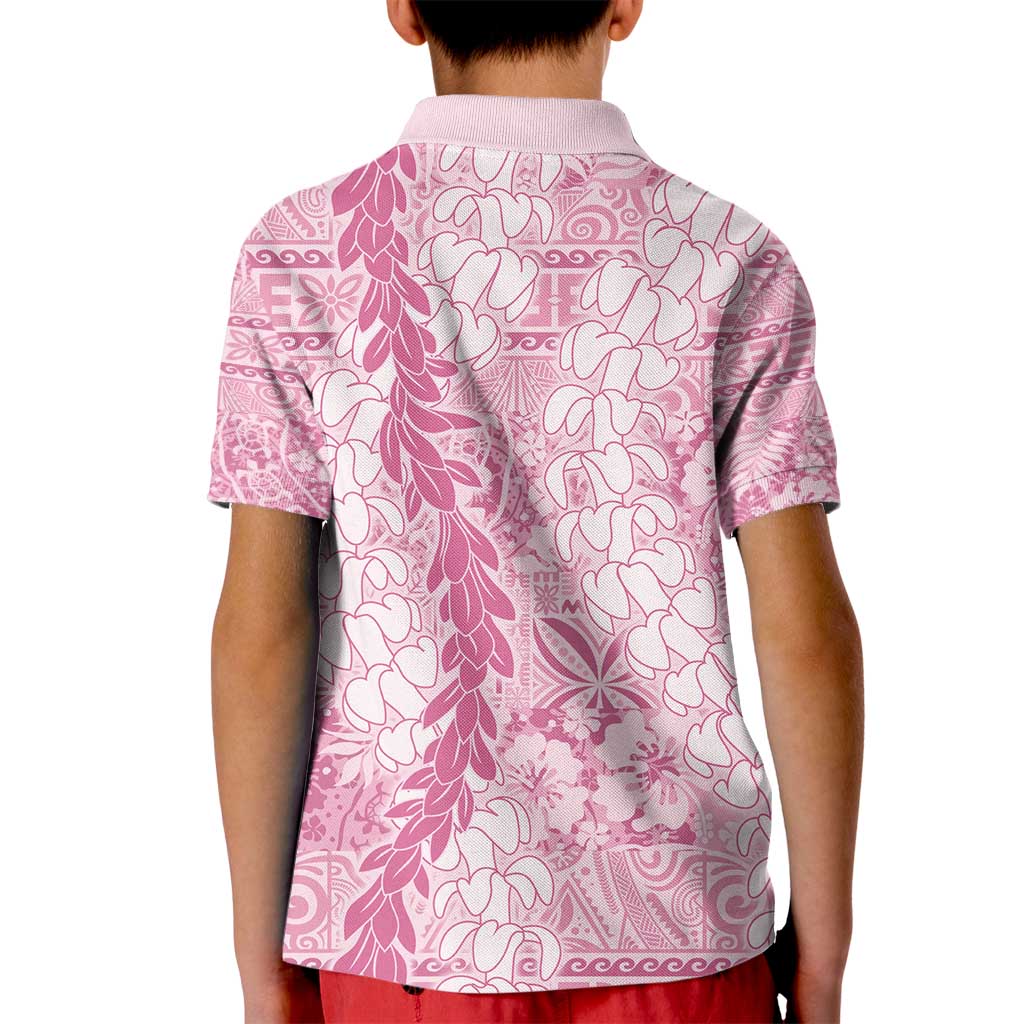 Pink Puakenikeni and Maile Lei Kid Polo Shirt Hawaiian Style Tribal Tapa Double Strand Lei LT9 - Polynesian Pride