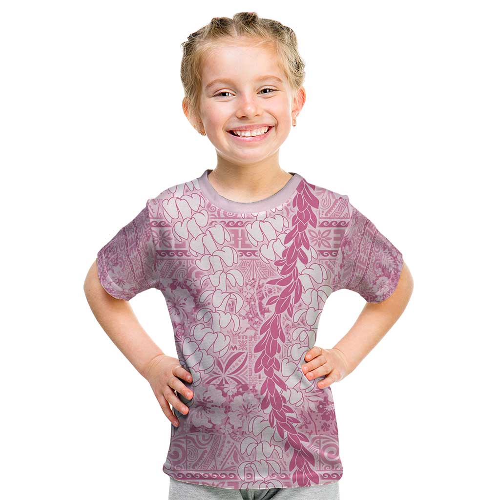 Pink Puakenikeni and Maile Lei Kid T Shirt Hawaiian Style Tribal Tapa Double Strand Lei