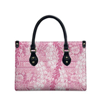 Pink Puakenikeni and Maile Lei Leather Bag Hawaiian Style Tribal Tapa Double Strand Lei - Polynesian Pride