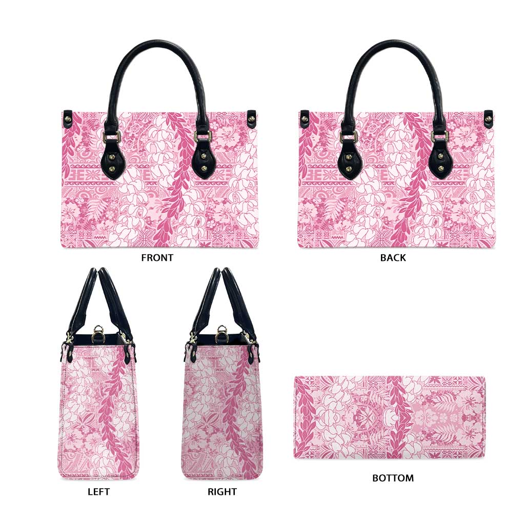 Pink Puakenikeni and Maile Lei Leather Bag Hawaiian Style Tribal Tapa Double Strand Lei - Polynesian Pride