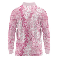 Pink Puakenikeni and Maile Lei Long Sleeve Polo Shirt Hawaiian Style Tribal Tapa Double Strand Lei LT9 - Polynesian Pride