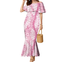 Pink Puakenikeni and Maile Lei Mermaid Dress Hawaiian Style Tribal Tapa Double Strand Lei LT9 Women Pink - Polynesian Pride