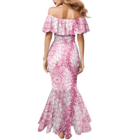 Pink Puakenikeni and Maile Lei Mermaid Dress Hawaiian Style Tribal Tapa Double Strand Lei LT9 - Polynesian Pride
