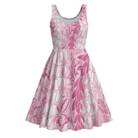 Pink Puakenikeni and Maile Lei Midi Dress Hawaiian Style Tribal Tapa Double Strand Lei LT9 Pink - Polynesian Pride