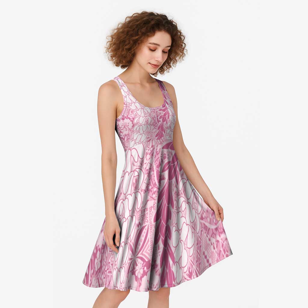 Pink Puakenikeni and Maile Lei Midi Dress Hawaiian Style Tribal Tapa Double Strand Lei LT9 - Polynesian Pride